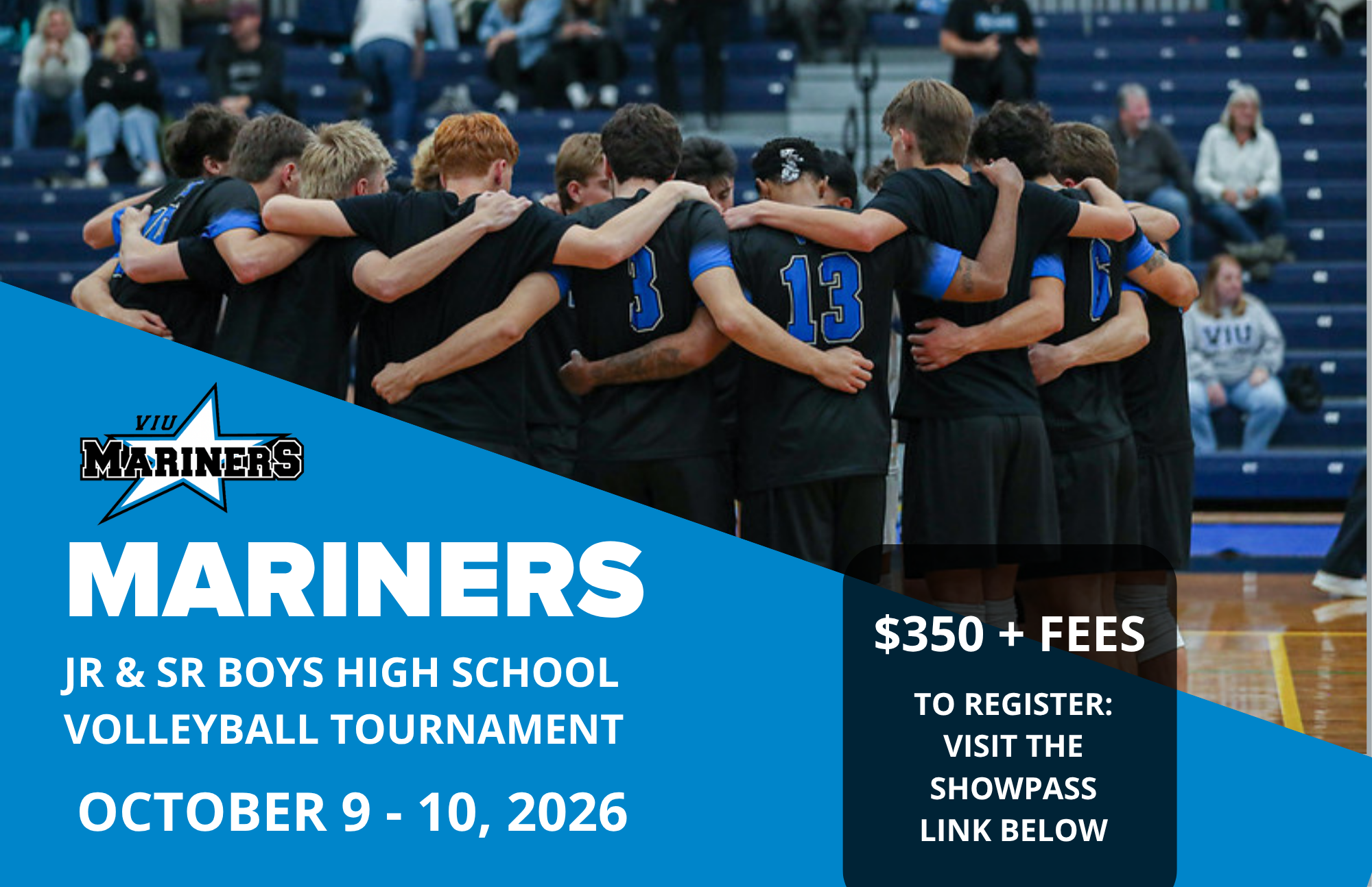 Promotion for junior and senior boys volleyball tournament registration.